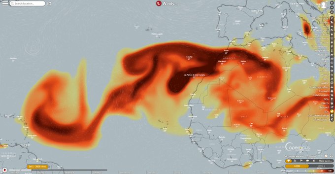 Dióxido de azufre sobre el Caribe