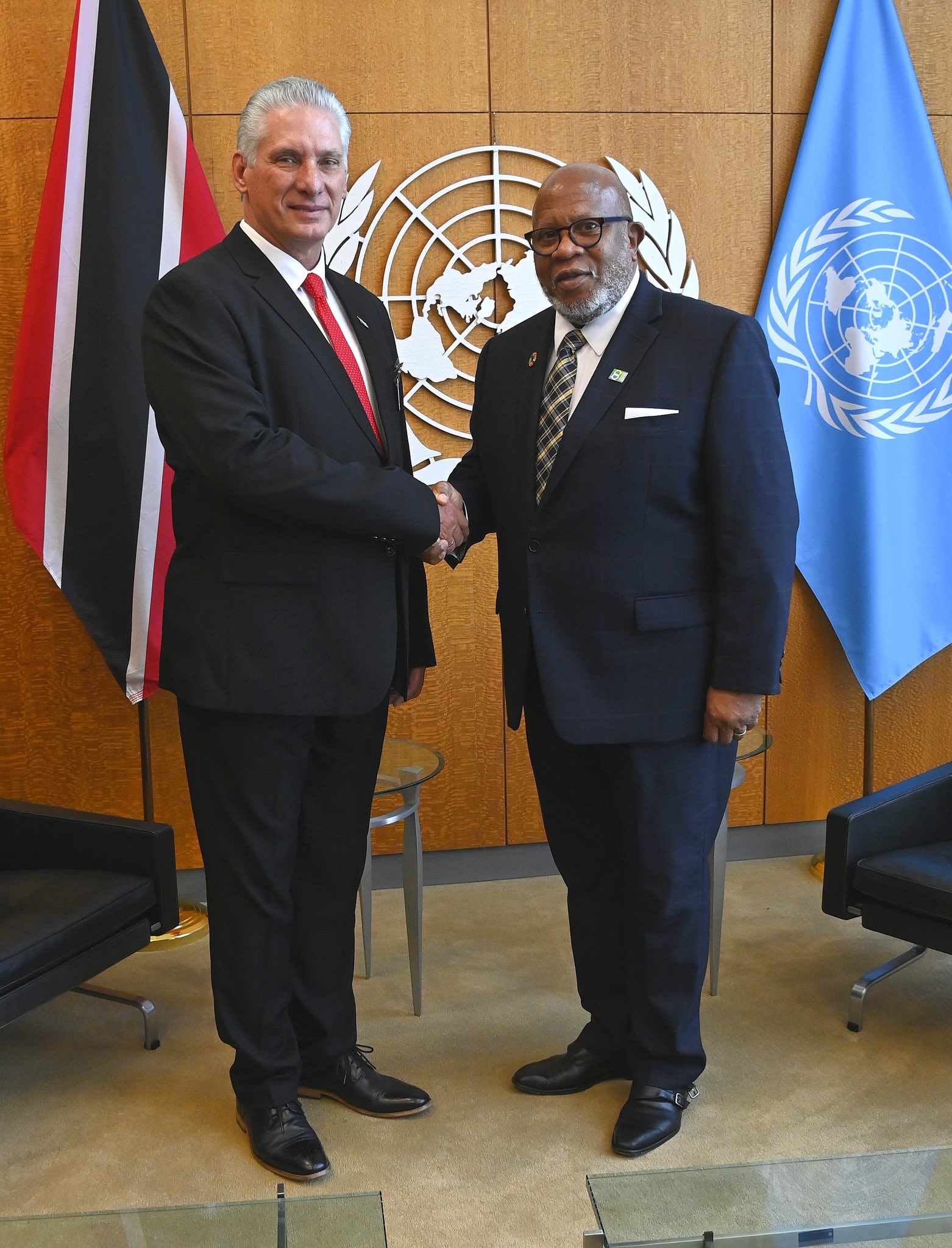 Dennis Francis, presidente de la 78va. Asamblea General de la ONU, recibió al mandatario  cubano Miguel Díaz-Canel. 