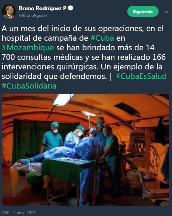El ministro de Relaciones Exteriores de Cuba, Bruno Rodríguez, destacó las labores de los médicos cubanos en Mozambique