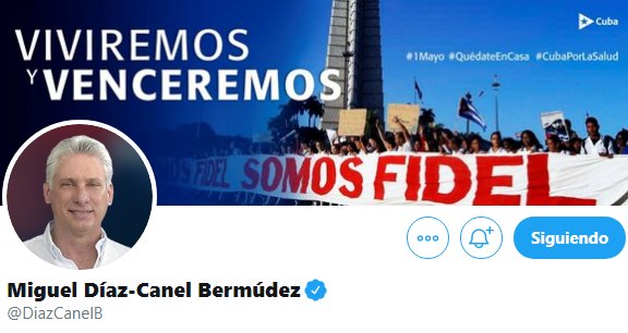 Cuenta oficial en Twitter del Presidente cubano, Miguel Díaz-Canel Bermúdez.