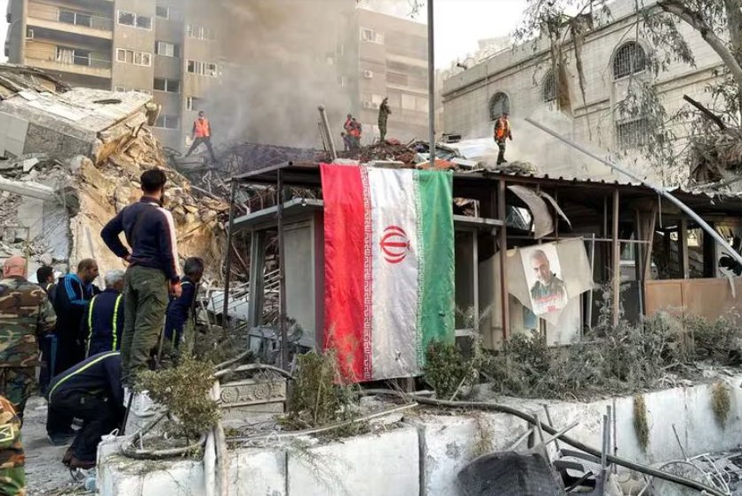 Imagen tras el ataque israelí contra el edificio de consulado en Damasco