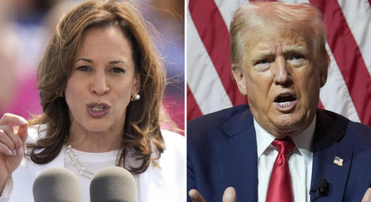 La vicepresidenta Kamala Harris, a la izquierda, y al candidato presidencial republicano, el expresidente Donald Trump