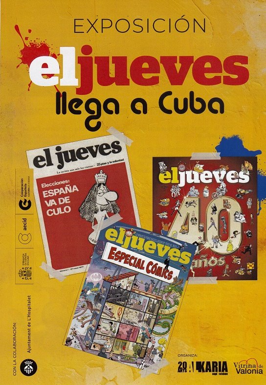 Exposición de portadas y secciones de la revista satírica española El jueves