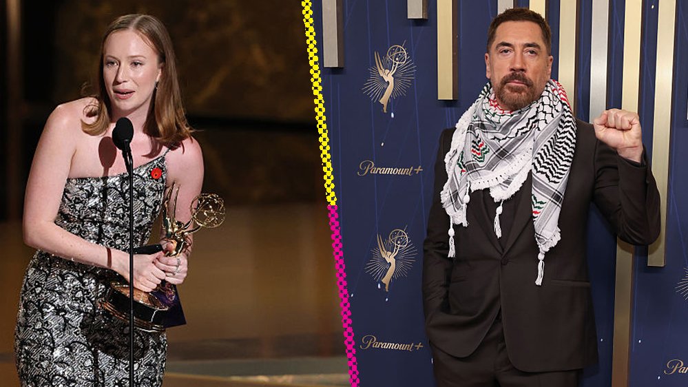 Actores Hannah Einbinder y Javier Bardem en los Premios Emmy