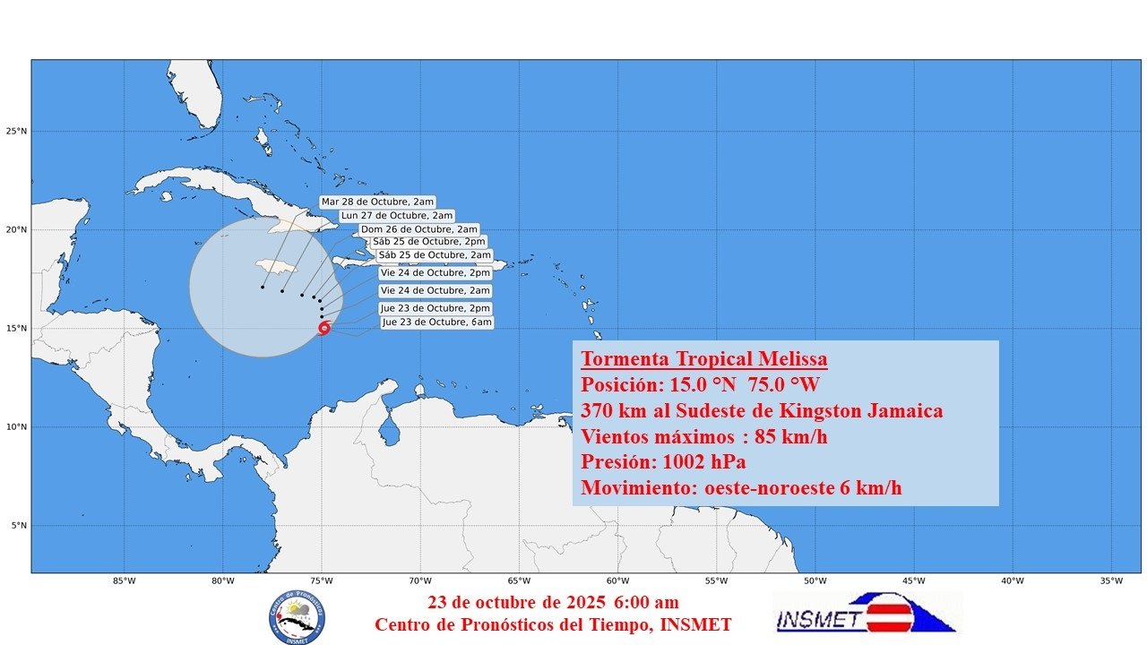 Melissa  avanza con lento movimiento en el mar Caribe