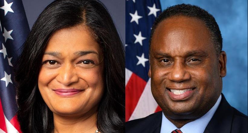 Pramila Jayapal y Jonathan L. Jackson