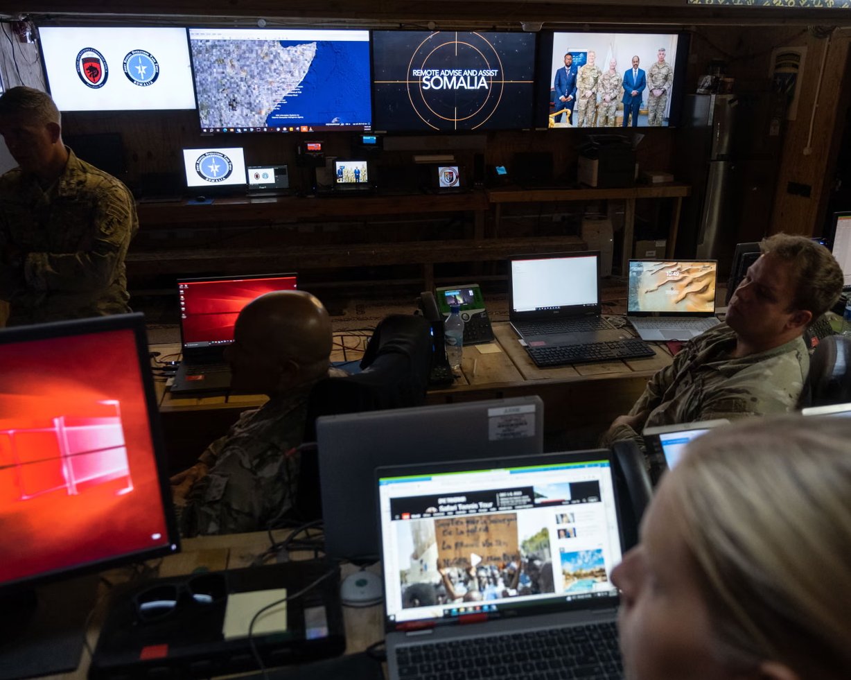 El centro de control del ejército estadounidense en Somalia