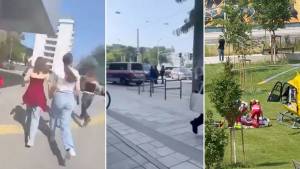 Operativos policiales y ambulancias en el lugar del tiroteo en Graz, donde al menos diez personas perdieron la vida.