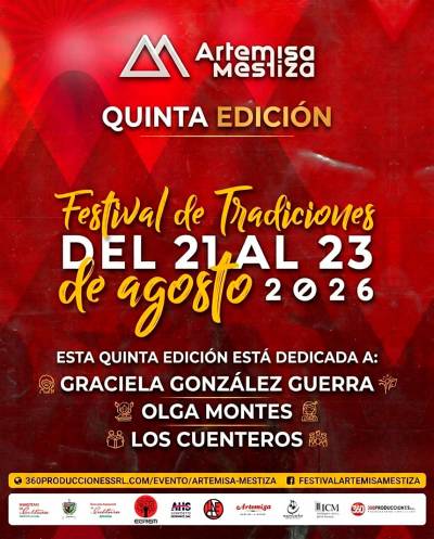 Artemisa: Casa de la Música, el Cine Juárez, Parque Libertad y sus áreas del recinto ferial, sede provincial de la Uneac, Biblioteca provincial Ciro Redondo García, el Álbum Kafé, la glorieta del Parque Libertad y la Casa de la Música, viernes 21 hasta el domingo 23, 5ta. edición del Festival de Tradiciones Artemisa Mestiza.