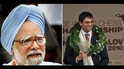 Manmohan Singh y Vishwanathan Anand