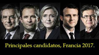 Principales candidatos franceses-Fillon-Hamon-Le Pen-Macron-Melenchon