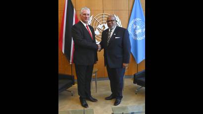 Dennis Francis, presidente de la 78va. Asamblea General de la ONU, recibió al mandatario  cubano Miguel Díaz-Canel. 