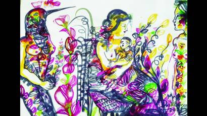 Obra de la serie Pureza, de Zaida del Río, dedicada a la maternidad.