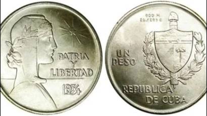 Moneda de un peso, tipo ABC, acuñada en 1934.