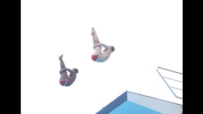 Jesús Rodríguez y Bernaldo Arias en la competencia del salto de 10 metros sincronizado. 