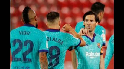 Lionel Messi celebra el segundo gol de su equipo ante el Mallorca