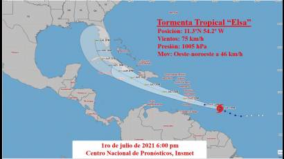 Cono de trayectoria de la tormenta tropical Elsa