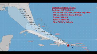 Cono de probabilidades de la tormenta tropical Fred