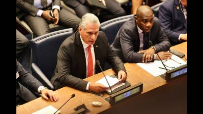 El Primer Secretario del Comité Central del Partido Comunista y Presidente de la República de cuba, Miguel Díaz-Canel Bermúdez, durante la Cumbre de Ambición Climática