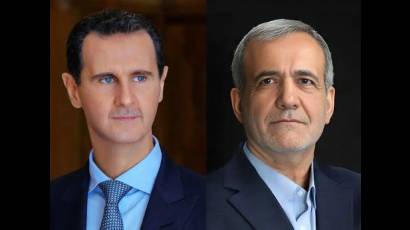 Los jefes de Estado de Siria e Irán, Bashar Al-Assad y Masoud Pezeshkian