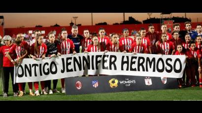 Jugadoras del Atlético de Madrid, en apoyo a Jenni Hermoso, destacada jugadora que, con este caso, se convirtió en símbolo contra el sexismo en el fútbol español