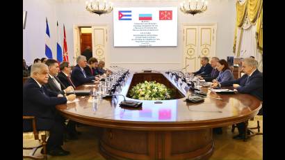 Encuentro de Miguel Díaz-Canel con el Gobernador de San Petersburgo