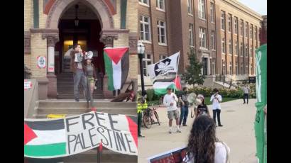 El extremista lobby judío de EE. UU. está perdiendo influencia. En la foto estudiantes de Minnesota se manifiestan a favor de palestina.
