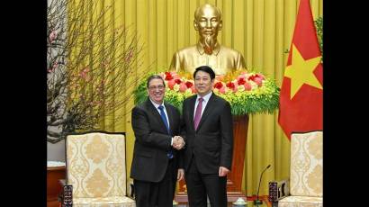 Bruno Rodríguez Parrilla y Luong Cuong, presidente de Vietnam