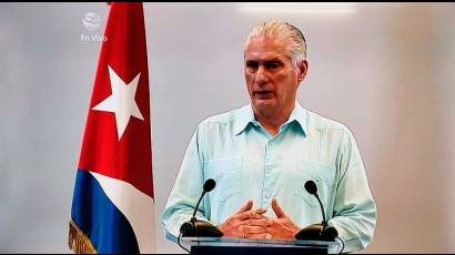 Presidente cubano Miguel Díaz-Canel Bermúdez comparece ante la prensa este 13 de marzo de 2026.