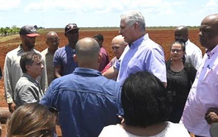 El Presidente  Miguel Diaz-Canel Bermúdez  está en el municipio Jagüey Grande, en lo que fuera antes la Empresa de Cítricos, hoy Empresa Agroindustrial "Victoria de Girón".
