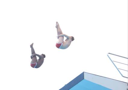Jesús Rodríguez y Bernaldo Arias en la competencia del salto de 10 metros sincronizado. 