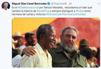 Presidente Díaz-Canel recuerda a Nelson Mandela y su amistad con Cuba