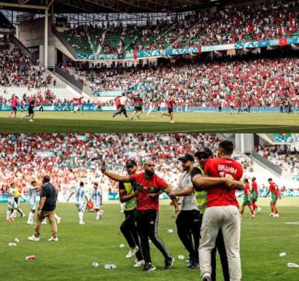 Hinchas de Marruecos invaden la cancha y le tiran petardos a los jugadores