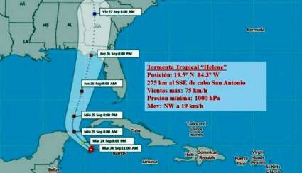 La Tormenta Tropical Helene va por el este de la Península de Yucatán