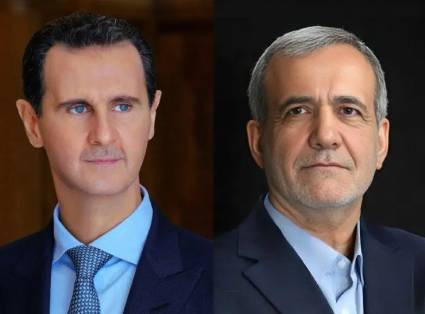 Los jefes de Estado de Siria e Irán, Bashar Al-Assad y Masoud Pezeshkian