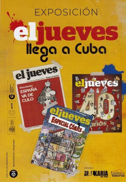 Exposición de portadas y secciones de la revista satírica española El jueves