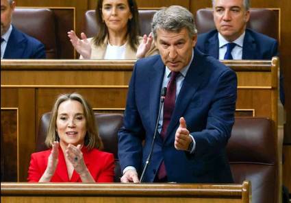 Alberto Núñez Feijóo, presidente del Partido Popular(PP) durante el acalorado debate en el Congreso, donde los ataques cruzados dominaron la jornada.