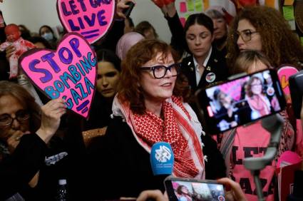 Susan Sarandon en una manifestación contra el genocidio en Gaza.