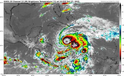Imagen satelital del huracán Melissa