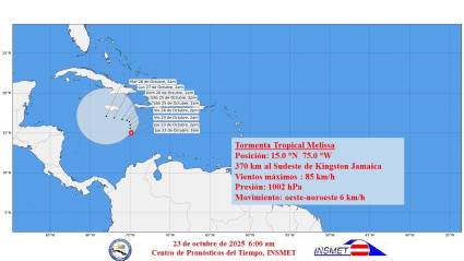 Melissa  avanza con lento movimiento en el mar Caribe