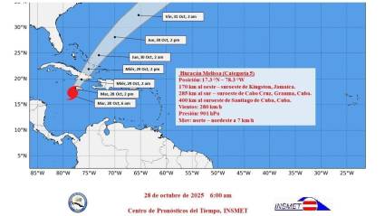 Melissa se acerca al extremo oeste de Jamaica