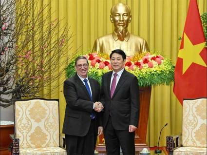 Bruno Rodríguez Parrilla y Luong Cuong, presidente de Vietnam