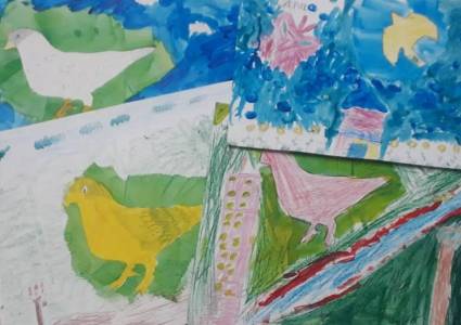 Obras realizadas por los alumnos del proyecto Mi trazo con Dedeté.